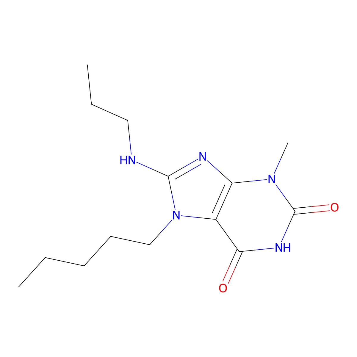 3-methyl-7-pentyl-8-(propylamino)-1H-purine-2,6(3H,7H)-dione molecular structure, CAS 378202-62-1