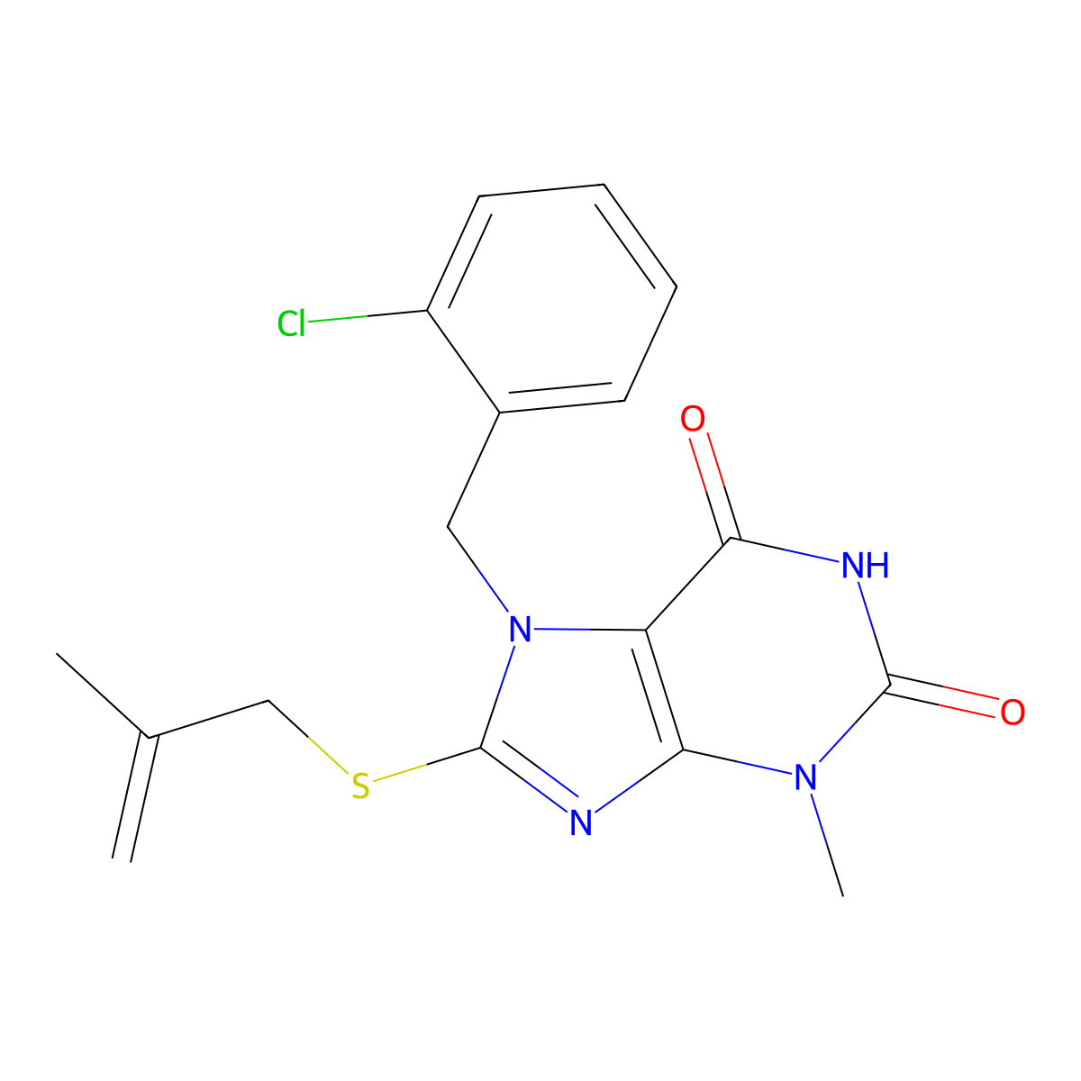 7-(2-chlorobenzyl)-3-methyl-8-((2-methylallyl)thio)-1H-purine-2,6(3H,7H)-dione molecular structure, CAS 378203-12-4