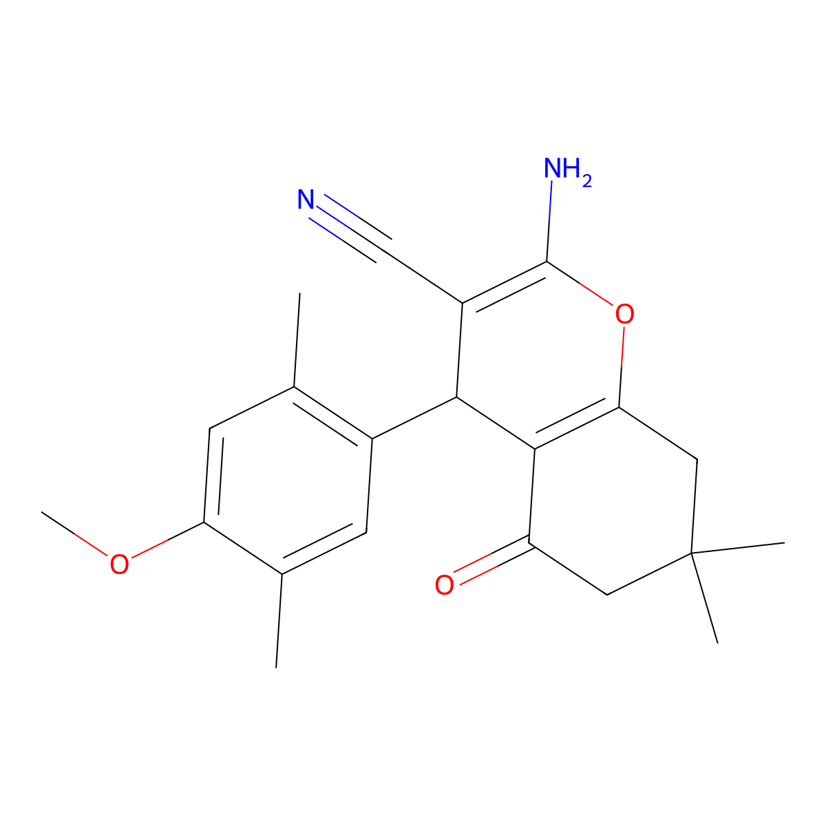 2-amino-4-(4-methoxy-2,5-dimethylphenyl)-7,7-dimethyl-5-oxo-6,8-dihydro-4H-chromene-3-carbonitrile molecular structure, CAS 378203-19-1