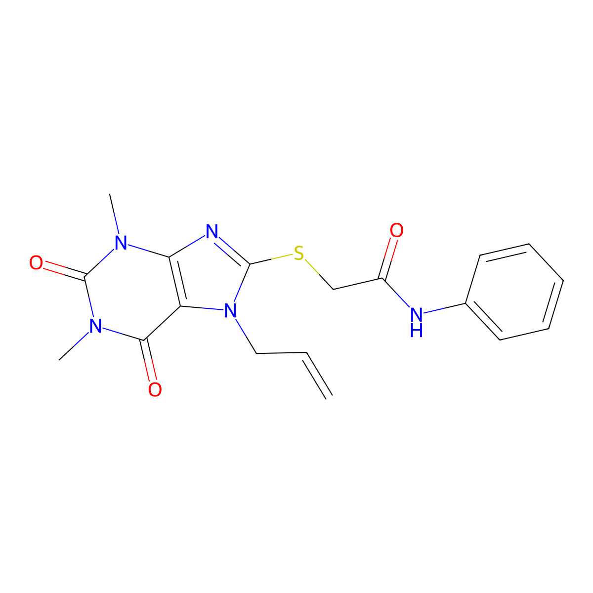 2-{[1,3-dimethyl-2,6-dioxo-7-(prop-2-en-1-yl)-2,3,6,7-tetrahydro-1H-purin-8-yl]sulfanyl}-N-phenylacetamide molecular structure, CAS 378203-21-5