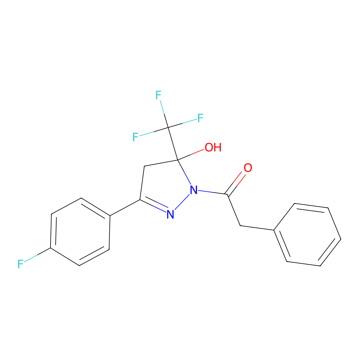 1-[3-(4-fluorophenyl)-5-hydroxy-5-(trifluoromethyl)-4H-pyrazol-1-yl]-2-phenylethanone molecular structure, CAS 378203-22-6
