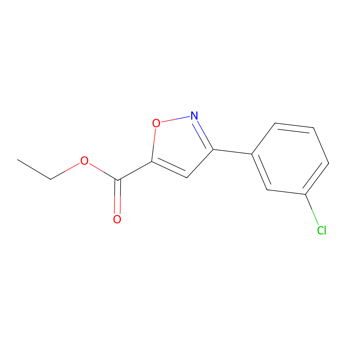 Ethyl 3-(3-chlorophenyl)-1,2-oxazole-5-carboxylate molecular structure, CAS 378203-27-1