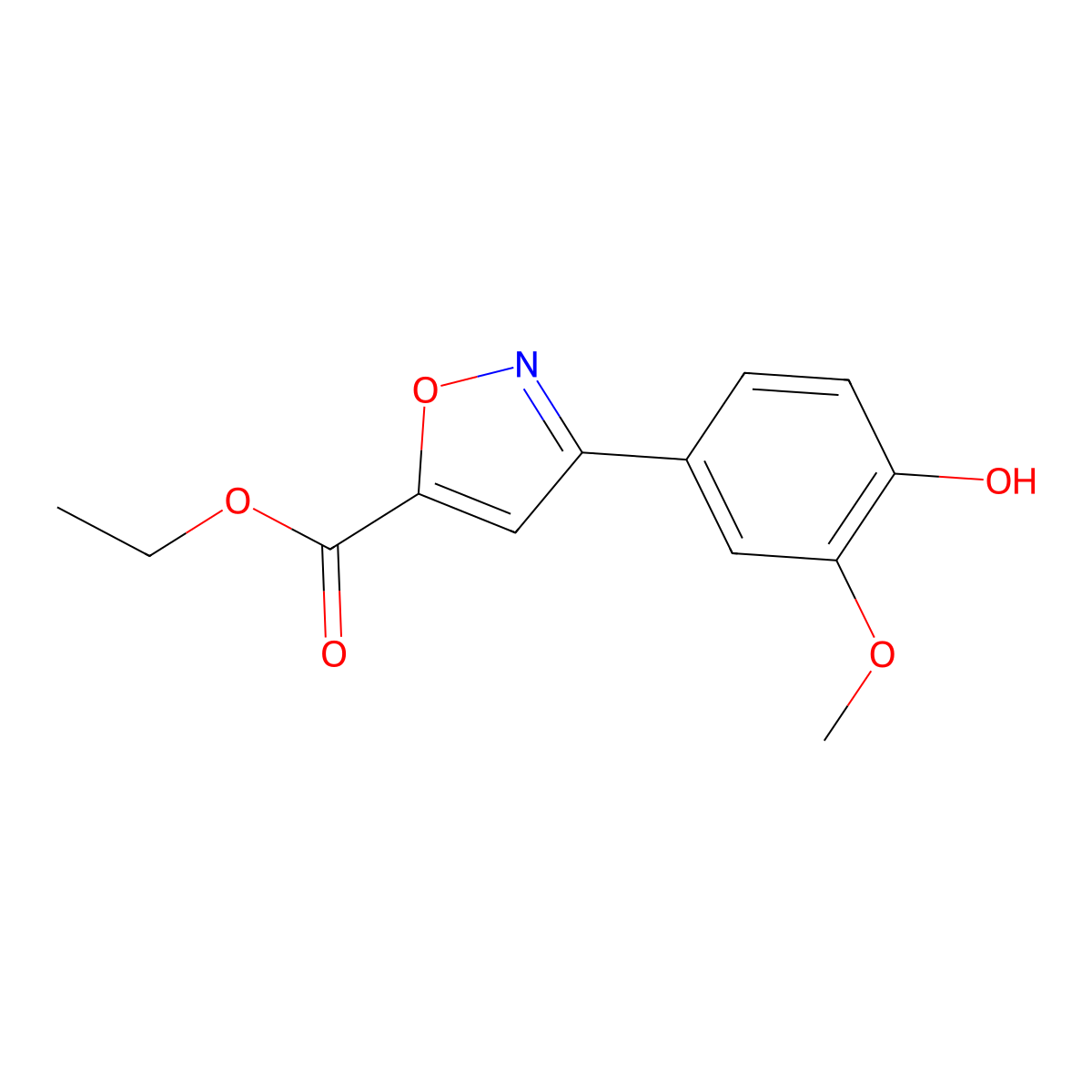 Ethyl 3-(4-hydroxy-3-methoxyphenyl)-1,2-oxazole-5-carboxylate molecular structure, CAS 378203-33-9