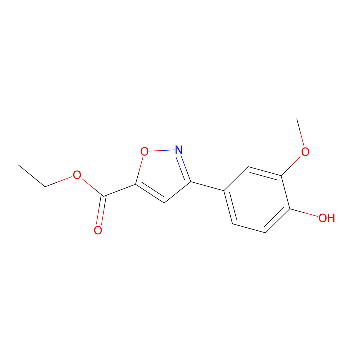 Ethyl 3-(4-hydroxy-3-methoxyphenyl)-1,2-oxazole-5-carboxylate molecular structure, CAS 378203-33-9