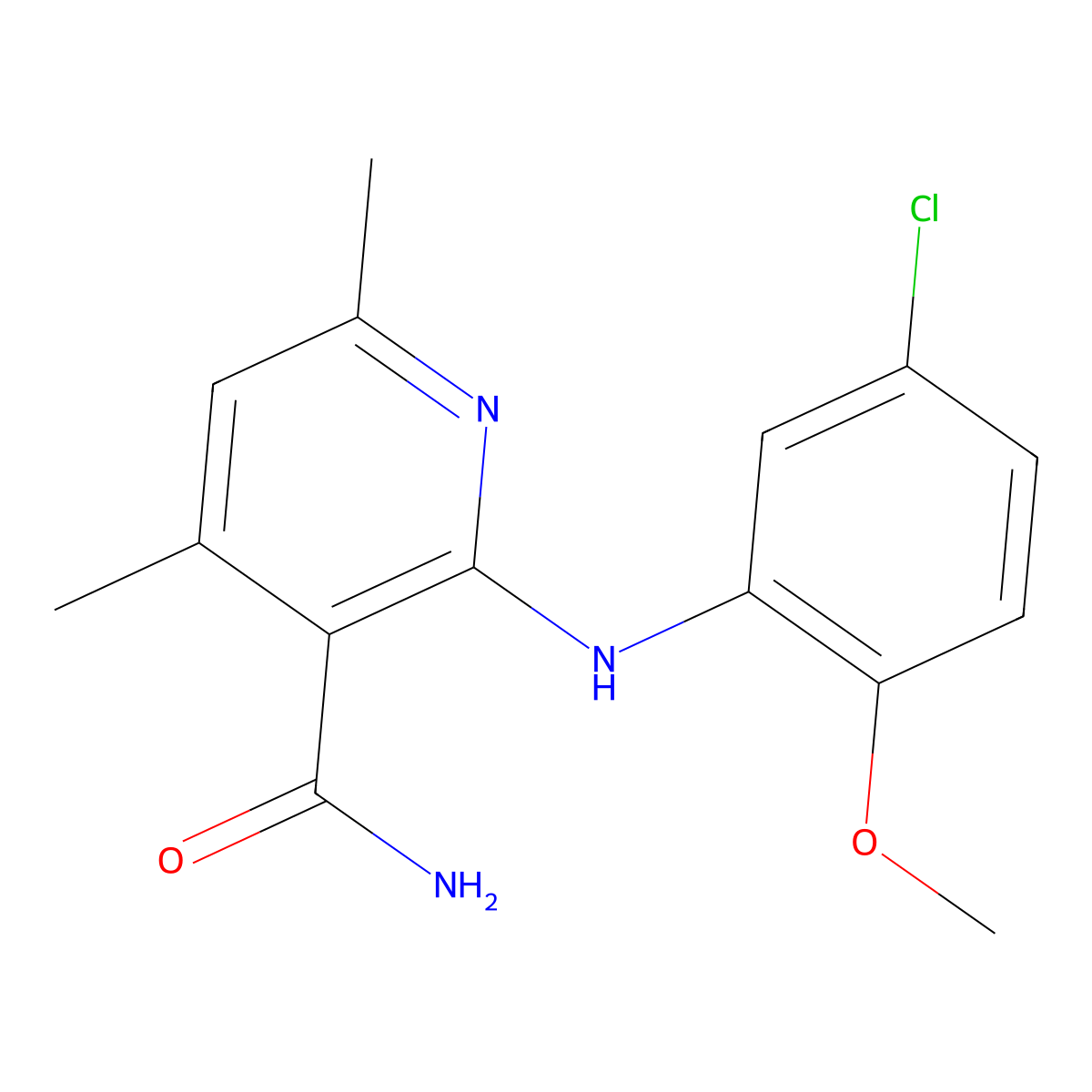 2-(5-Chloro-2-methoxy-phenylamino)-4,6-dimethyl-nicotinamide molecular structure, CAS 378203-44-2