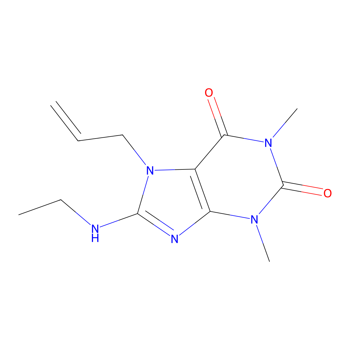 8-(Ethylamino)-1,3-dimethyl-7-prop-2-enyl-1,3,7-trihydropurine-2,6-dione molecular structure, CAS 378203-45-3
