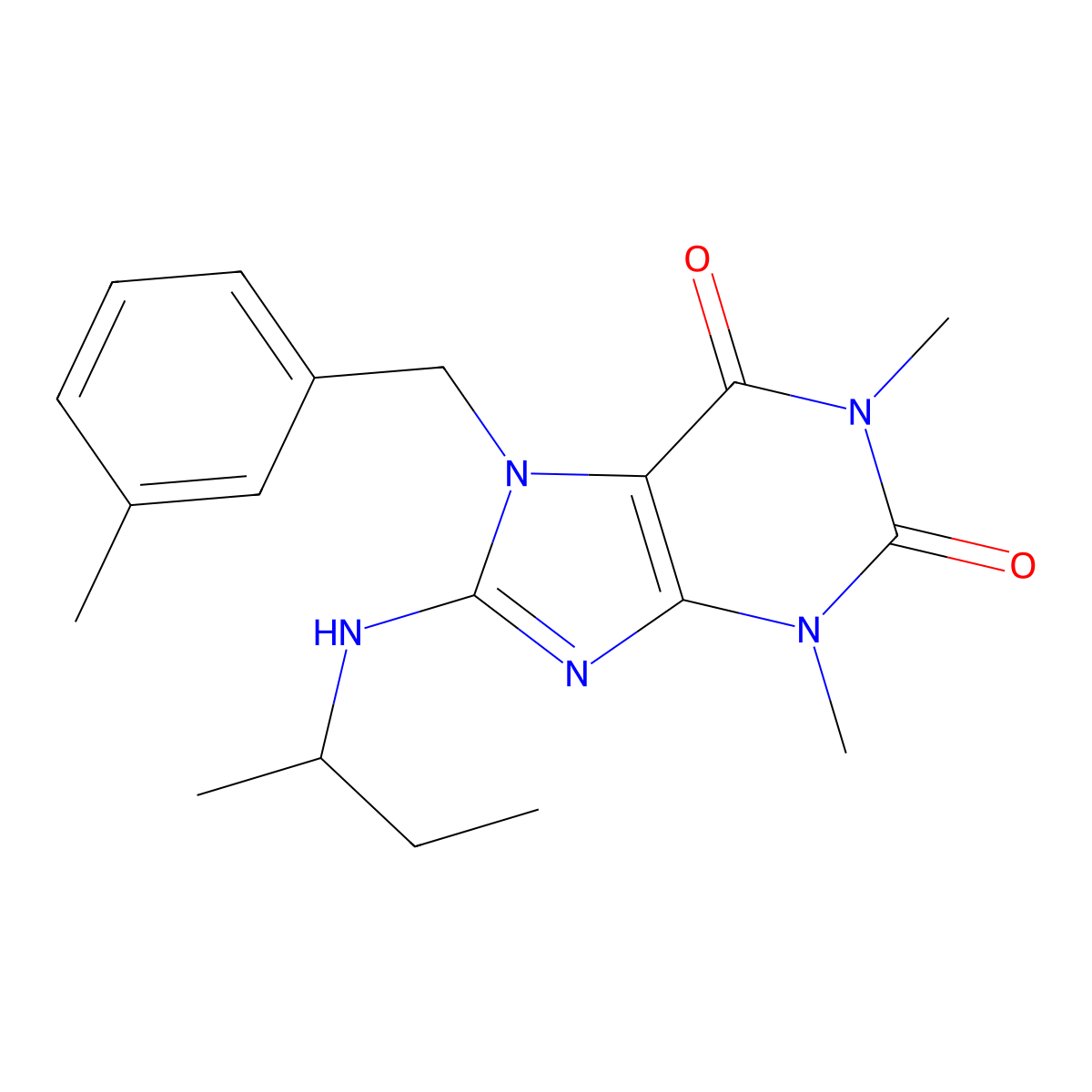 8-sec-Butylamino-1,3-dimethyl-7-(3-methyl-benzyl)-3,7-dihydro-purine-2,6-dione molecular structure, CAS 378203-58-8