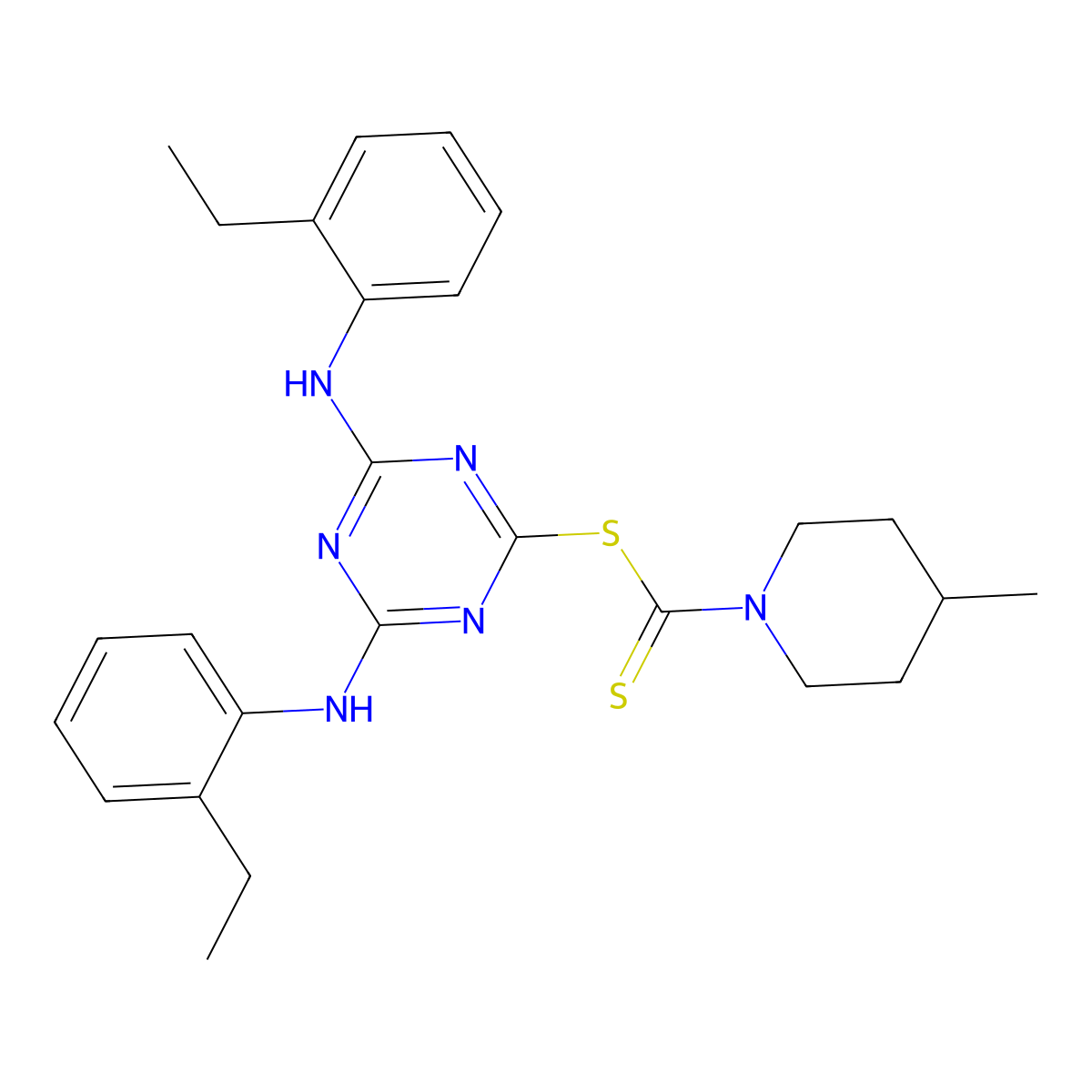 4,6-Bis[(2-ethylphenyl)amino]-1,3,5-triazin-2-yl 4-methylpiperidine-1-carbodithioate molecular structure, CAS 378203-70-4