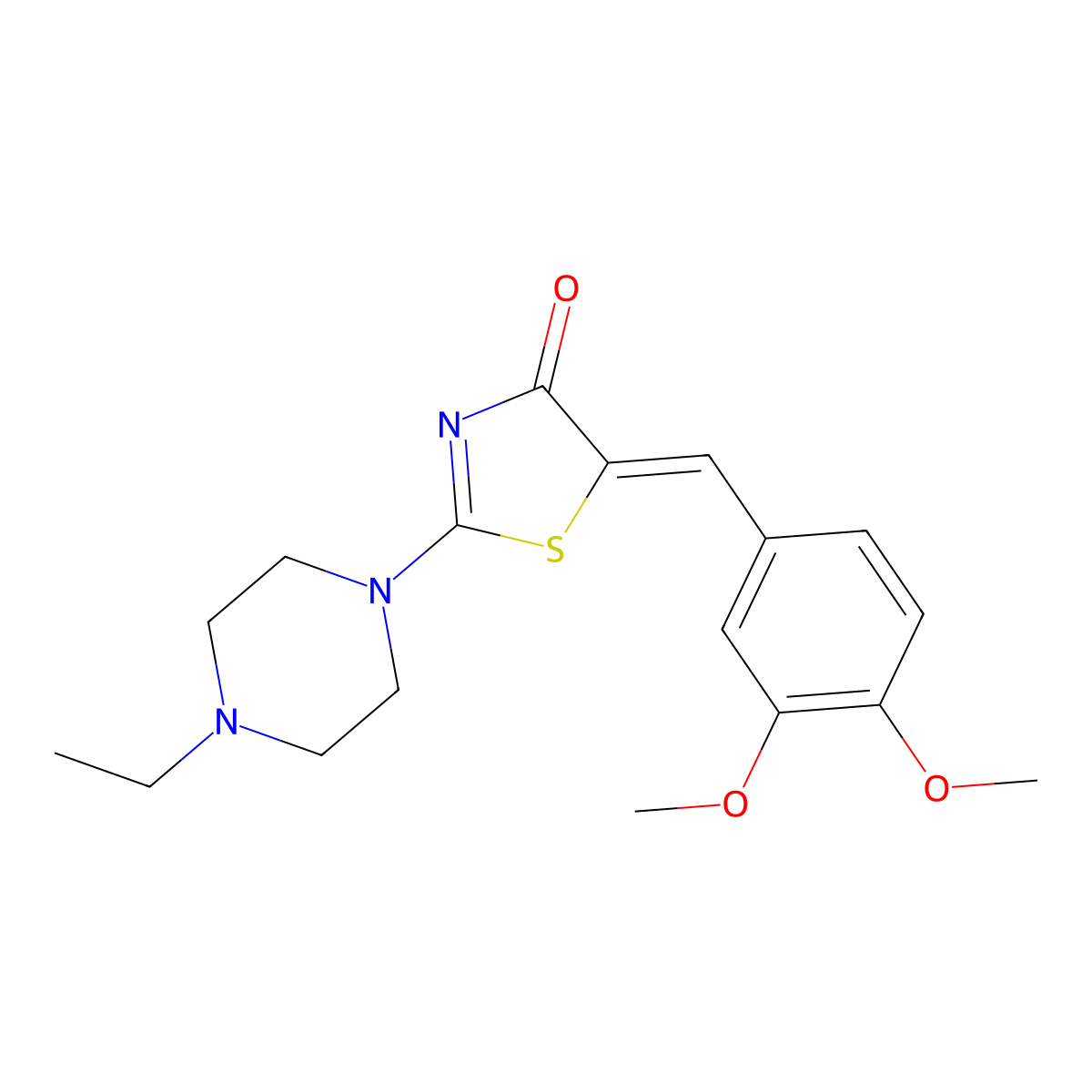 5-[(3,4-Dimethoxyphenyl)methylene]-2-(4-ethyl-1-piperazinyl)-4(5H)-thiazolone molecular structure, CAS 378203-87-3
