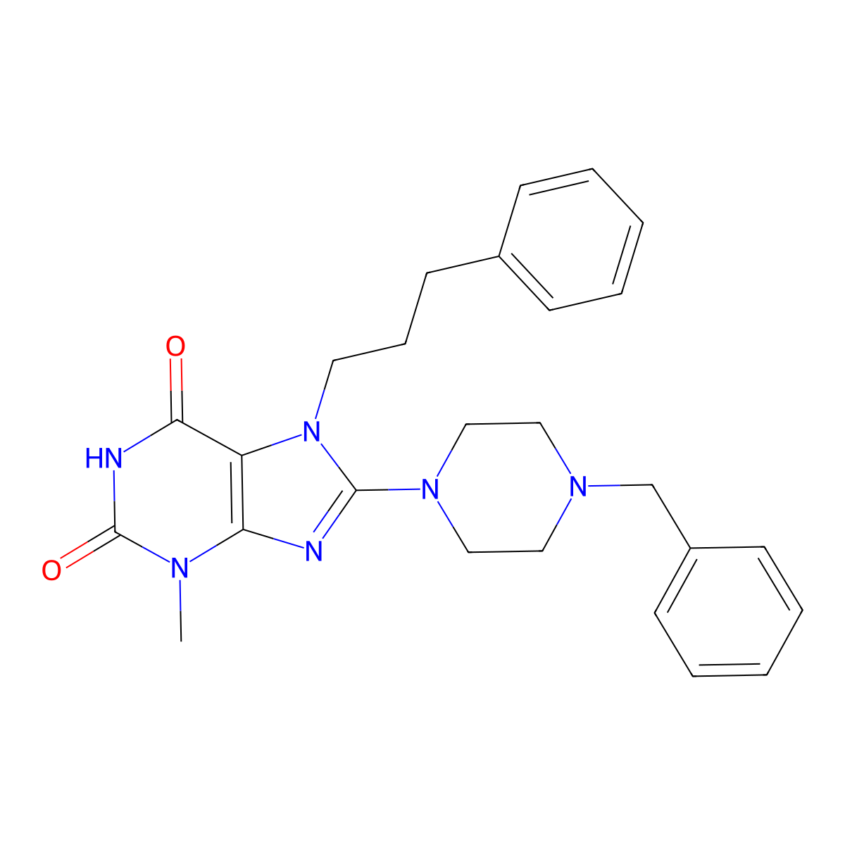 8-(4-benzylpiperazin-1-yl)-3-methyl-7-(3-phenylpropyl)-1H-purine-2,6(3H,7H)-dione molecular structure, CAS 378204-17-2