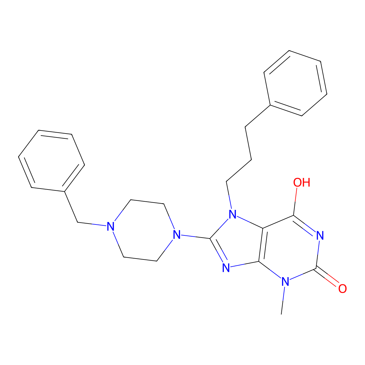 8-(4-benzylpiperazin-1-yl)-3-methyl-7-(3-phenylpropyl)-1H-purine-2,6(3H,7H)-dione molecular structure, CAS 378204-17-2