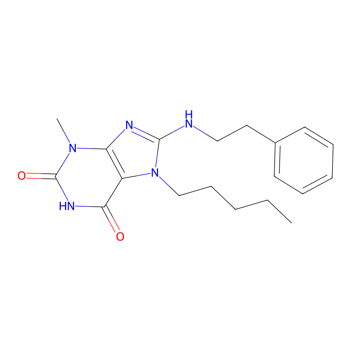 3-methyl-7-pentyl-8-(phenethylamino)-1H-purine-2,6(3H,7H)-dione molecular structure, CAS 378204-21-8
