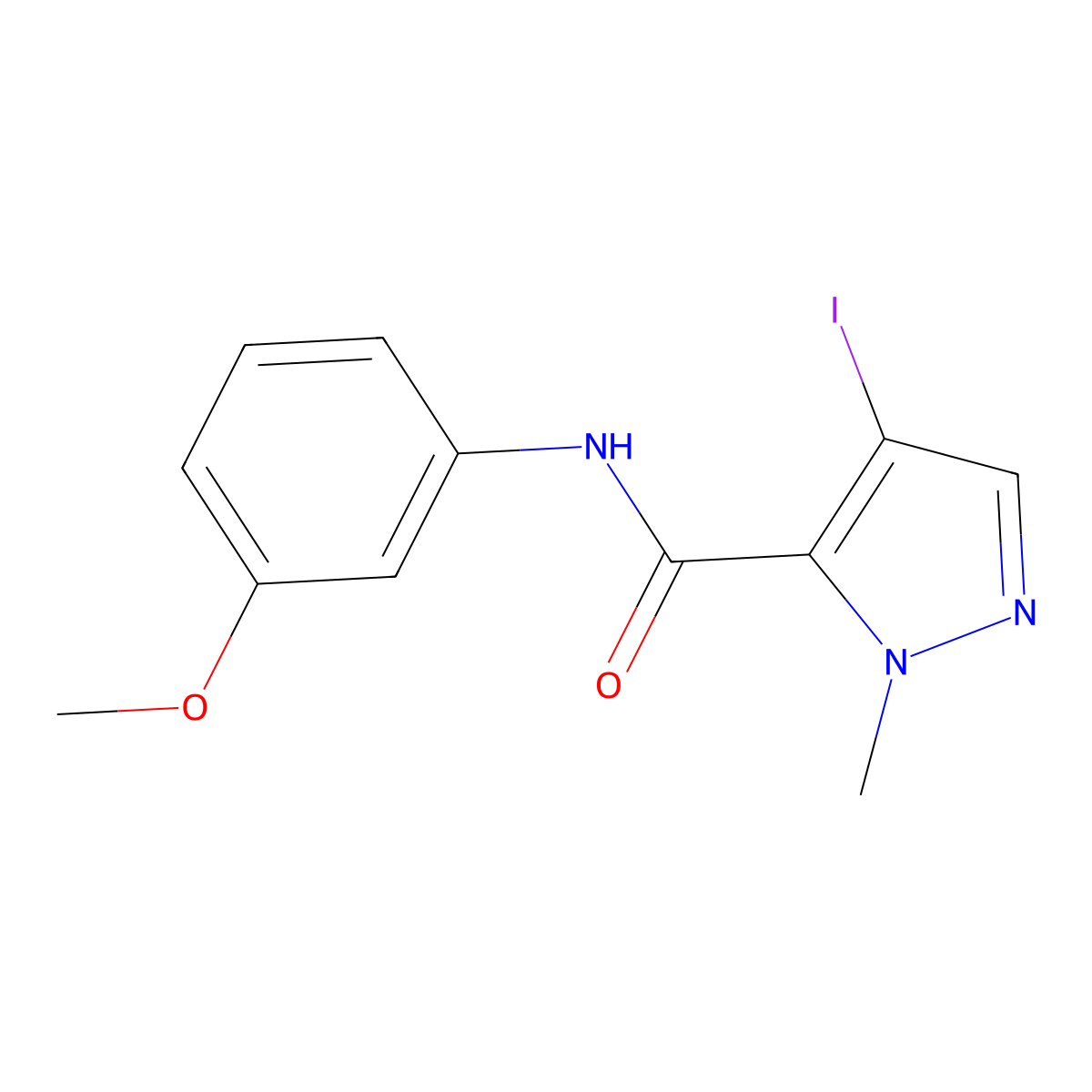 4-iodo-N-(3-methoxyphenyl)-1-methyl-1H-pyrazole-5-carboxamide molecular structure, CAS 378204-46-7