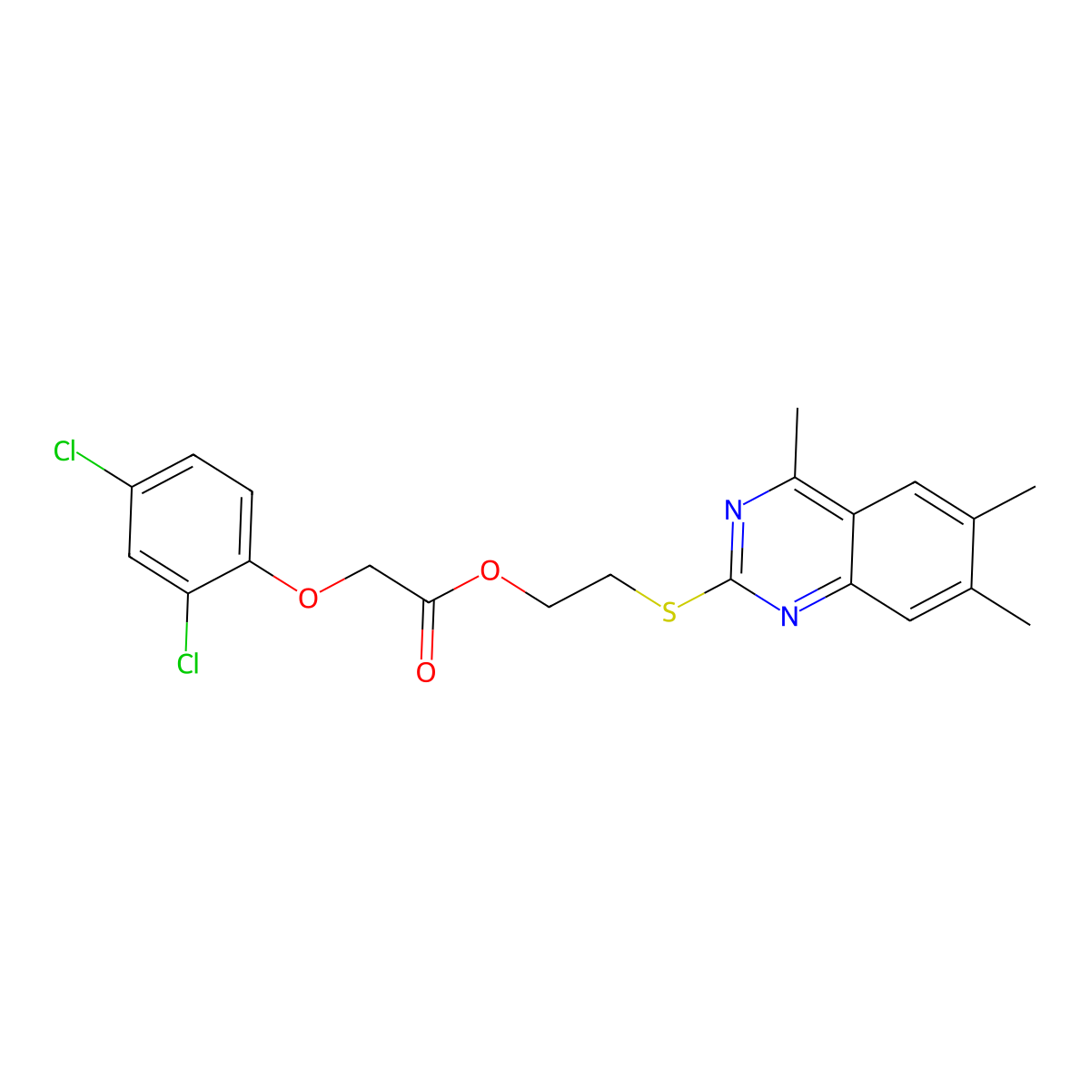 2-(4,6,7-Trimethylquinazolin-2-yl)sulfanylethyl 2-(2,4-dichlorophenoxy)acetate molecular structure, CAS 378204-68-3