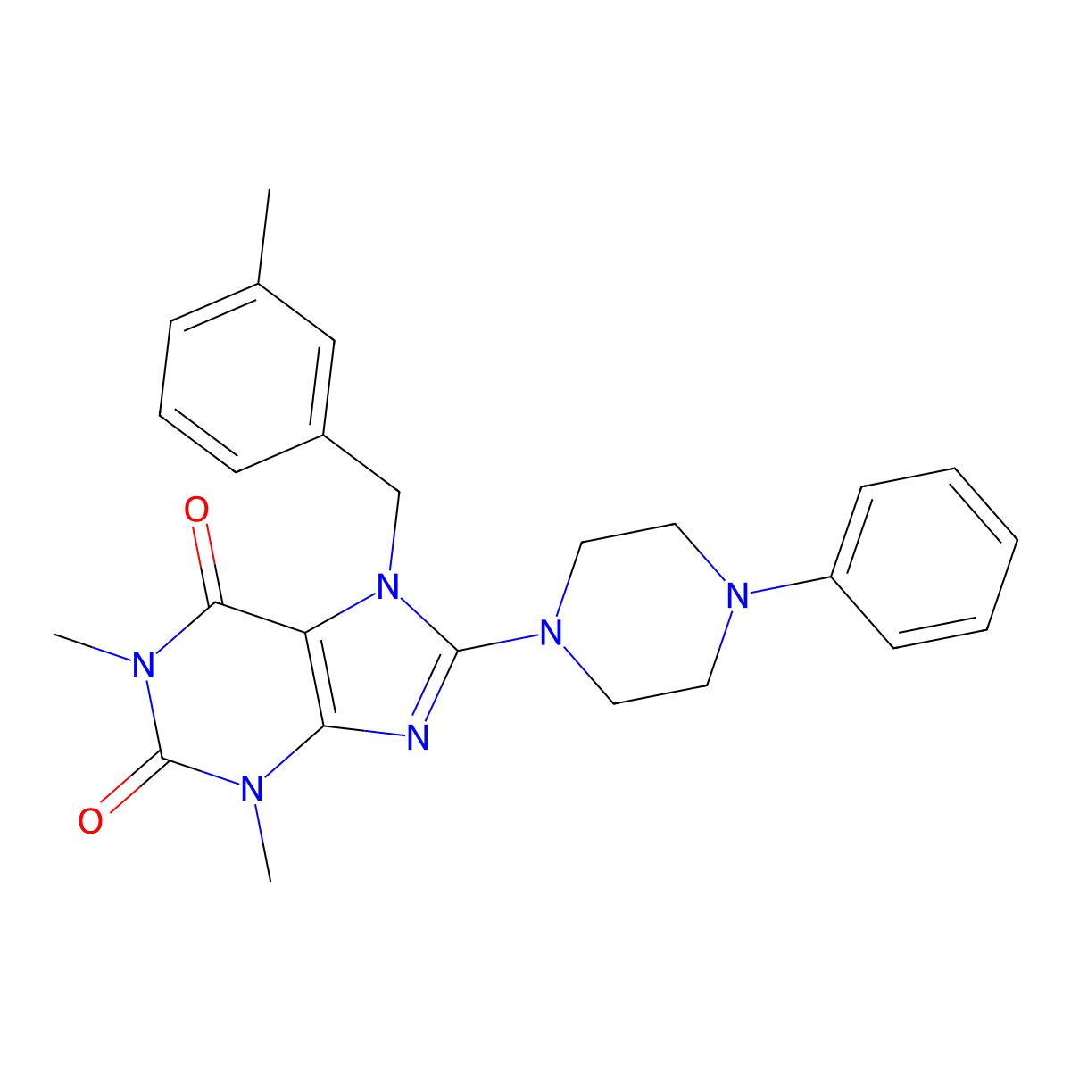 1,3-dimethyl-7-(3-methylbenzyl)-8-(4-phenylpiperazin-1-yl)-1H-purine-2,6(3H,7H)-dione molecular structure, CAS 378204-70-7