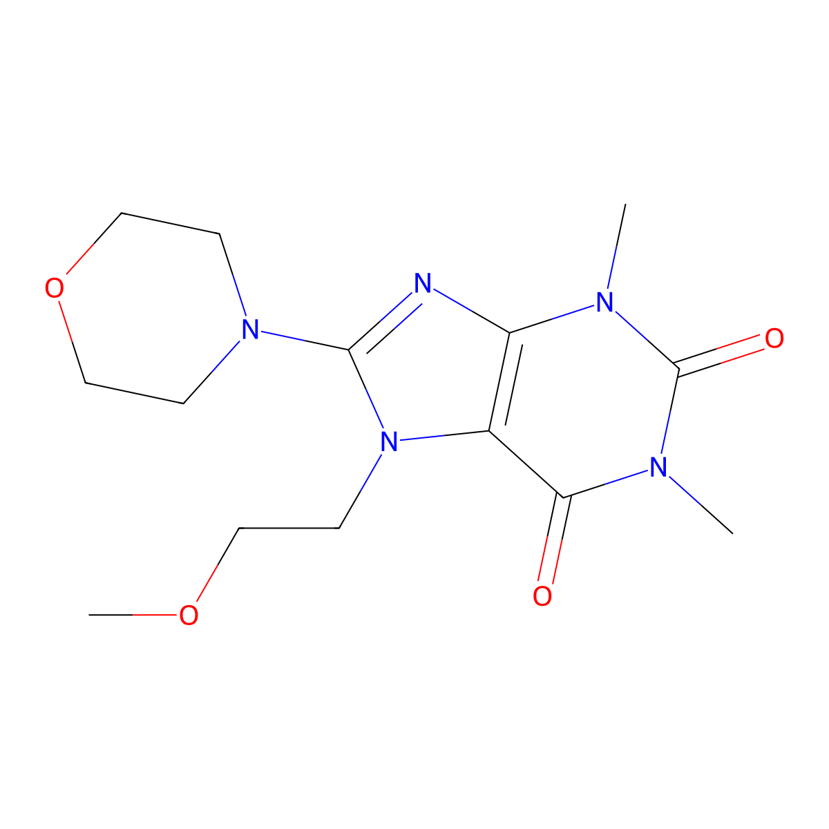 7-(2-methoxyethyl)-1,3-dimethyl-8-morpholino-1H-purine-2,6(3H,7H)-dione molecular structure, CAS 378204-94-5