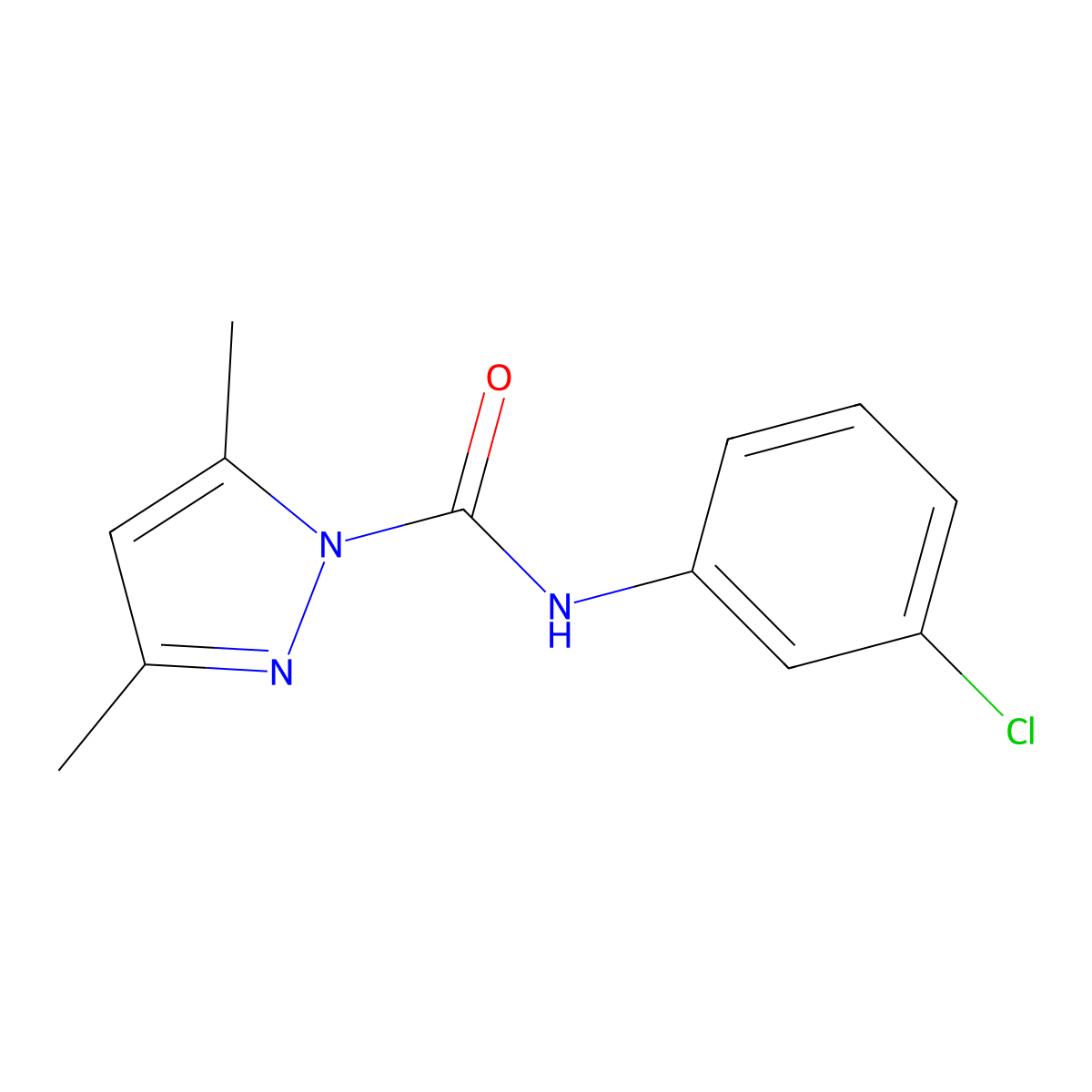 N-(3-chlorophenyl)-3,5-dimethylpyrazole-1-carboxamide molecular structure, CAS 378205-38-0