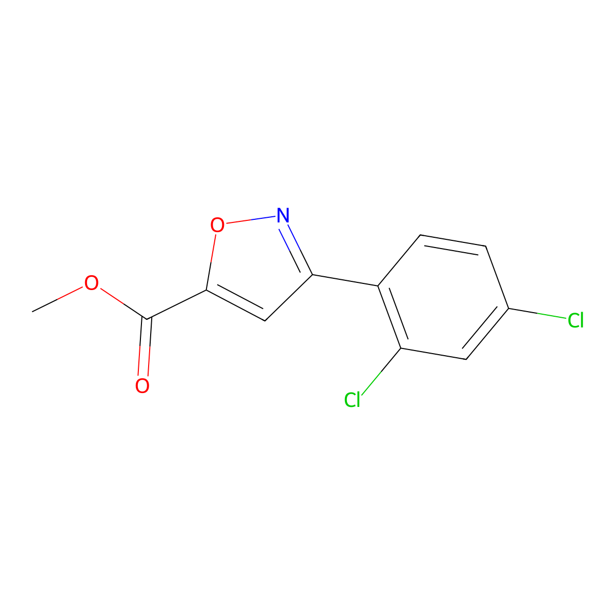 Methyl 3-(2,4-dichlorophenyl)-1,2-oxazole-5-carboxylate molecular structure, CAS 378205-60-8