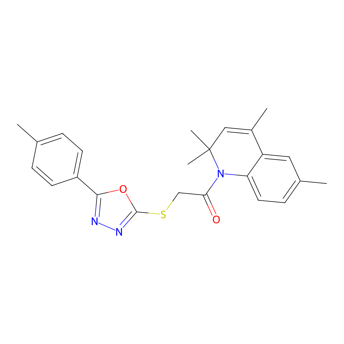 2,2,4,6-Tetramethyl-1-({[5-(4-methylphenyl)-1,3,4-oxadiazol-2-yl]thio}acetyl)-1,2-dihydroquinoline molecular structure, CAS 378205-80-2