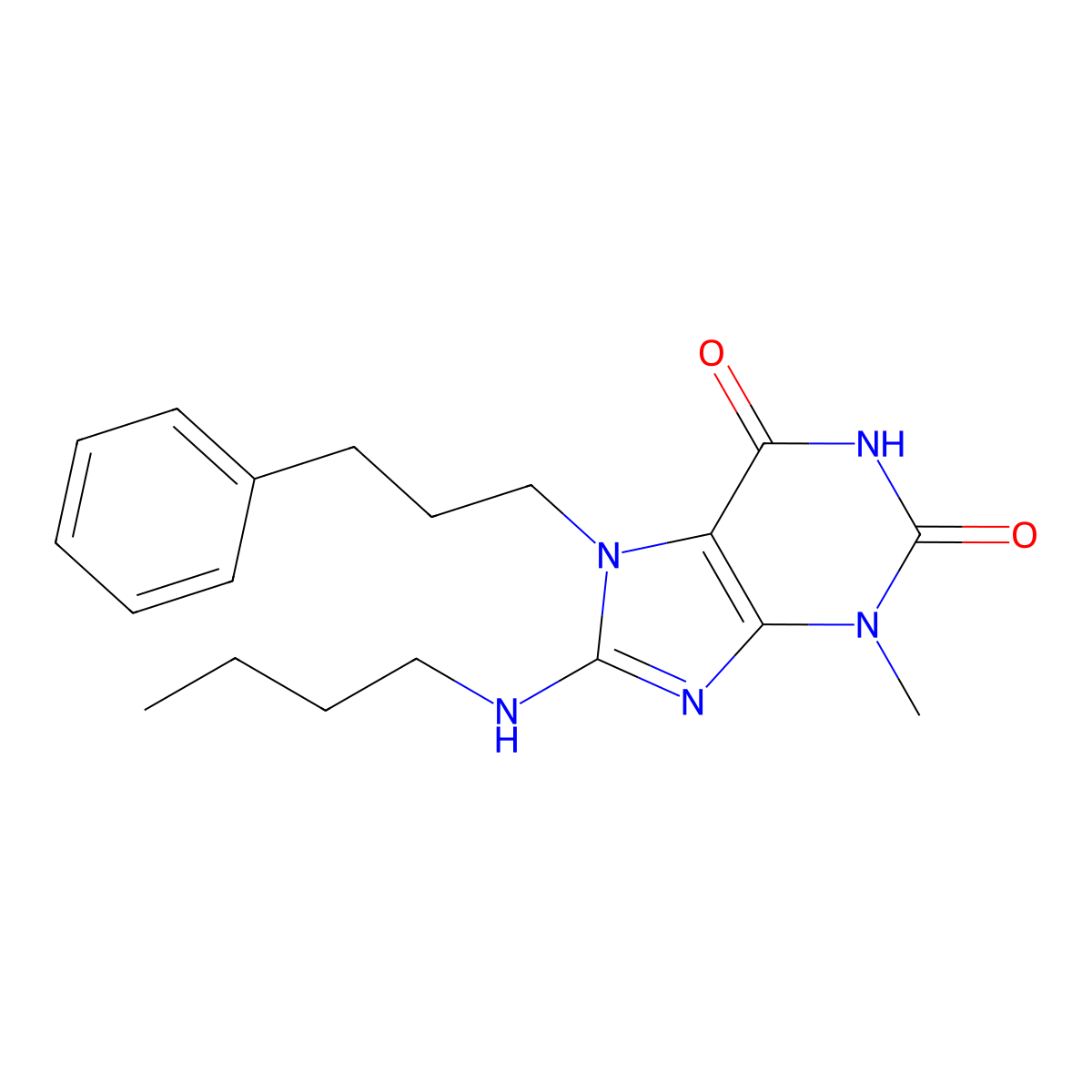 8-(butylamino)-3-methyl-7-(3-phenylpropyl)-2,3,6,7-tetrahydro-1H-purine-2,6-dione molecular structure, CAS 378205-91-5