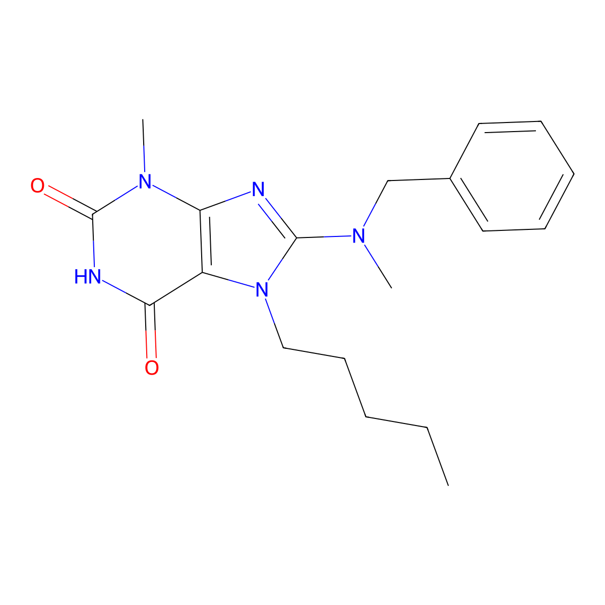 8-(benzyl(methyl)amino)-3-methyl-7-pentyl-1H-purine-2,6(3H,7H)-dione molecular structure, CAS 378206-04-3