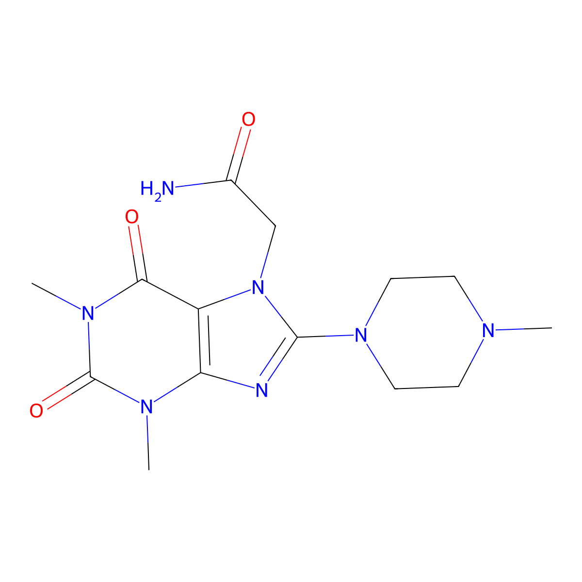 2-[1,3-Dimethyl-8-(4-methyl-piperazin-1-yl)-2,6-dioxo-1,2,3,6-tetrahydro-purin-7-yl]-acetamide molecular structure, CAS 378206-26-9