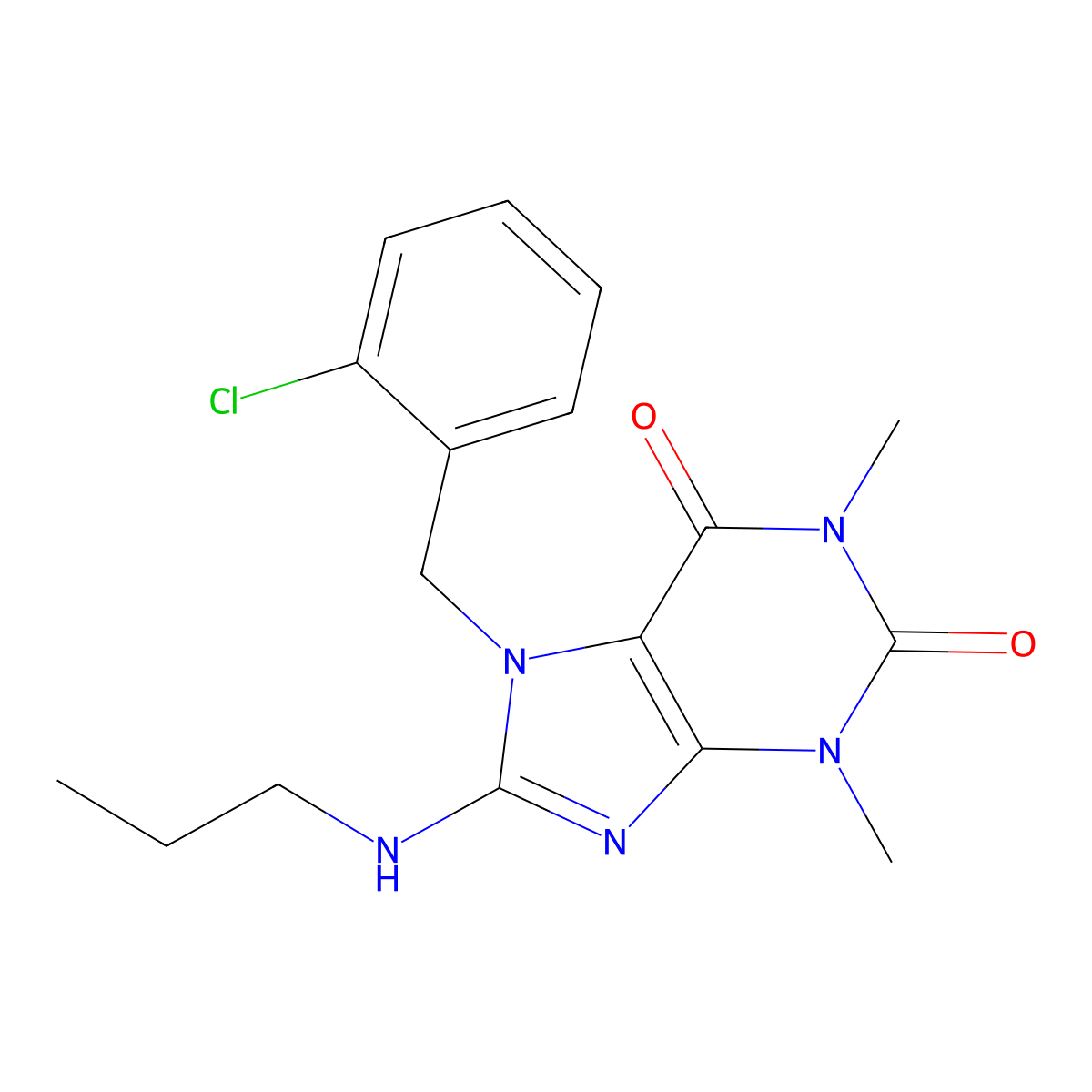 7-(2-chlorobenzyl)-1,3-dimethyl-8-(propylamino)-3,7-dihydro-1H-purine-2,6-dione molecular structure, CAS 378206-51-0