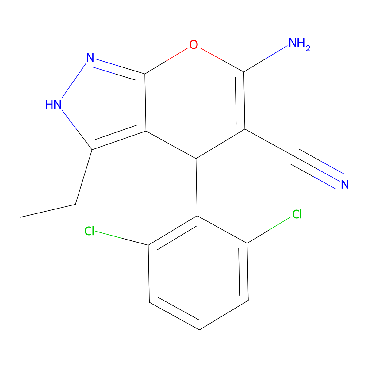 6-Amino-4-(2,6-dichloro-PH)-3-ET-1,4-dihydropyrano(2,3-C)pyrazole-5-carbonitrile molecular structure, CAS 378207-28-4