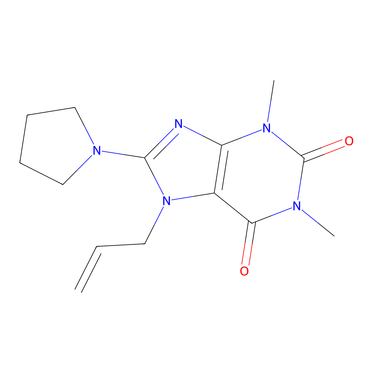 1,3-Dimethyl-7-prop-2-enyl-8-pyrrolidin-1-ylpurine-2,6-dione molecular structure, CAS 378207-76-2