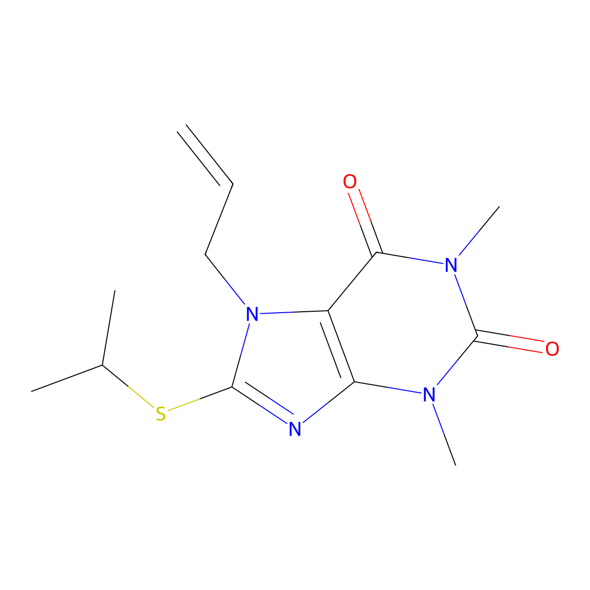 7-allyl-8-(isopropylthio)-1,3-dimethyl-3,7-dihydro-1H-purine-2,6-dione molecular structure, CAS 378207-84-2