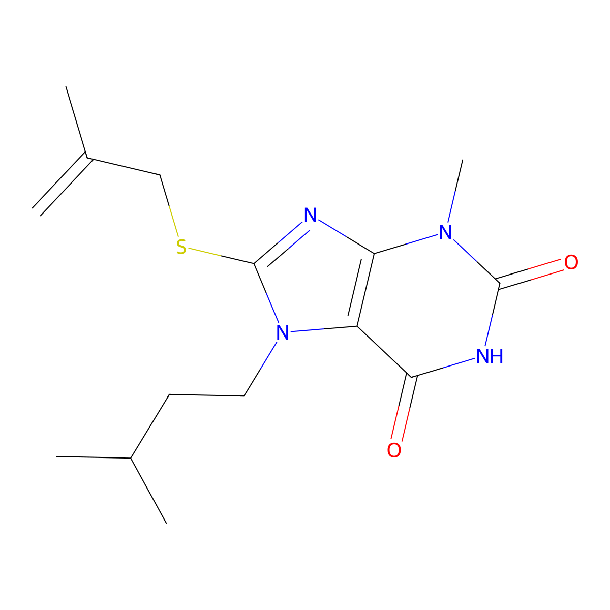 7-isopentyl-3-methyl-8-((2-methylallyl)thio)-1H-purine-2,6(3H,7H)-dione molecular structure, CAS 378208-01-6
