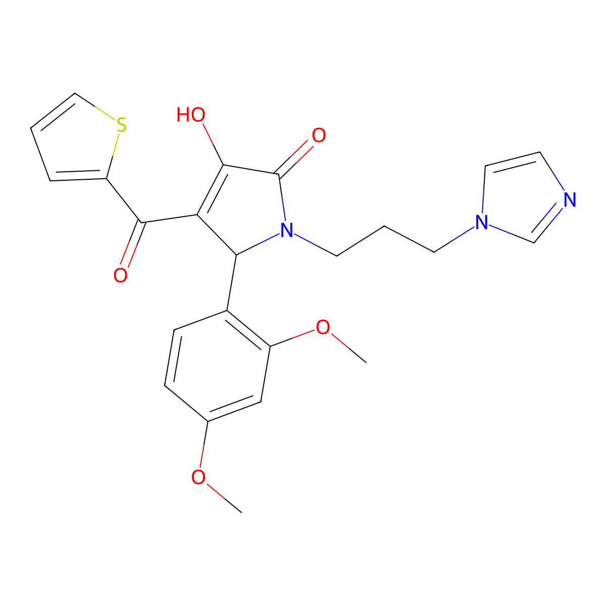 2-(2,4-dimethoxyphenyl)-4-hydroxy-1-(3-imidazol-1-ylpropyl)-3-(thiophene-2-carbonyl)-2H-pyrrol-5-one molecular structure, CAS 378208-14-1