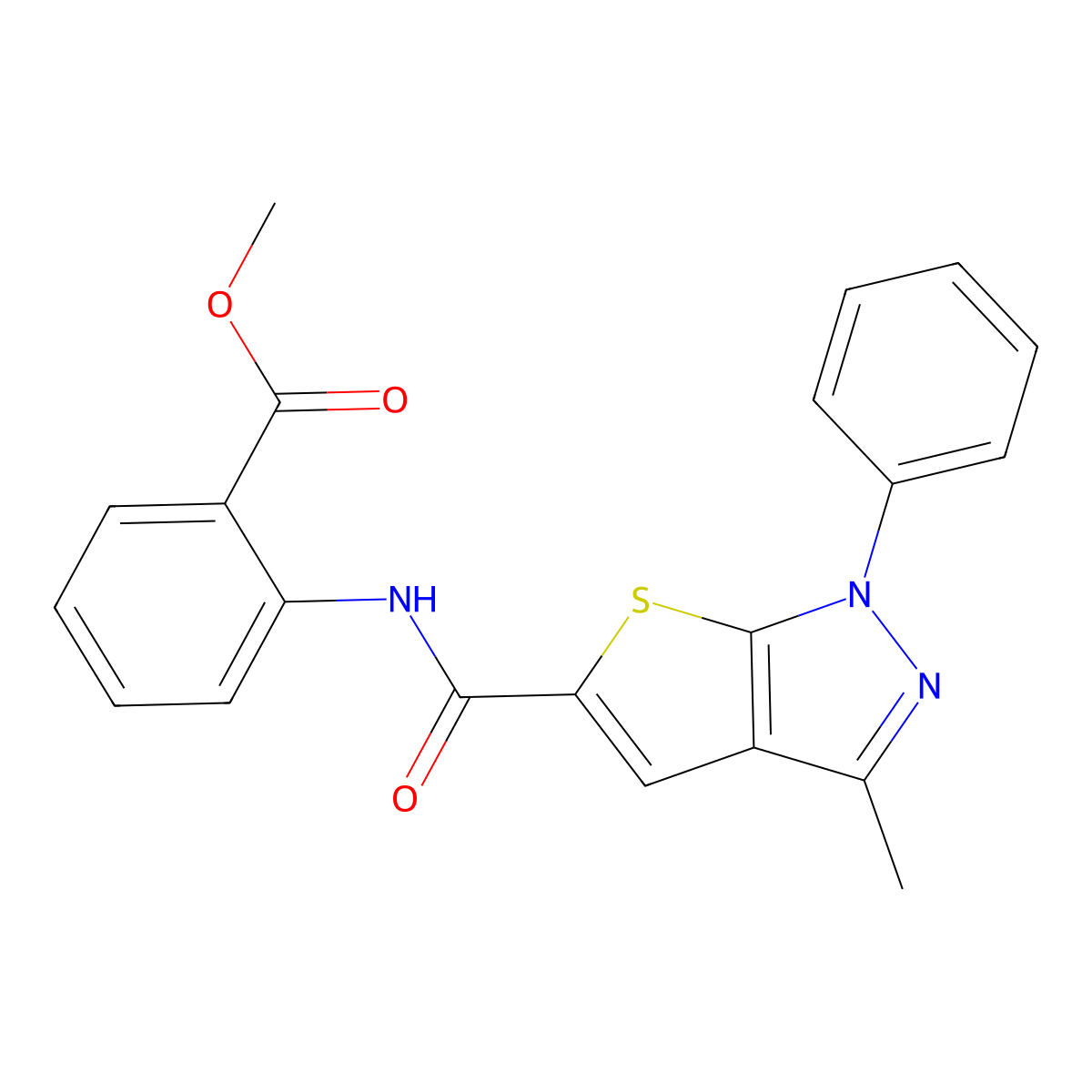 methyl 2-{[(3-methyl-1-phenyl-1H-thieno[2,3-c]pyrazol-5-yl)carbonyl]amino}benzoate molecular structure, CAS 378208-24-3
