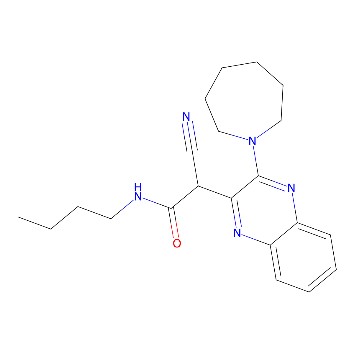 2-[3-(azepan-1-yl)quinoxalin-2-yl]-N-butyl-2-cyanoacetamide molecular structure, CAS 378208-28-7