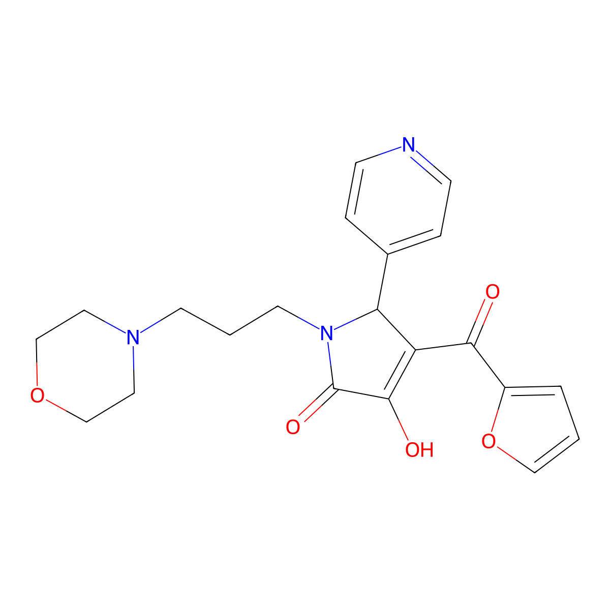 4-(furan-2-carbonyl)-3-hydroxy-1-[3-(morpholin-4-yl)propyl]-5-(pyridin-4-yl)-2,5-dihydro-1H-pyrrol-2-one molecular structure, CAS 378208-55-0