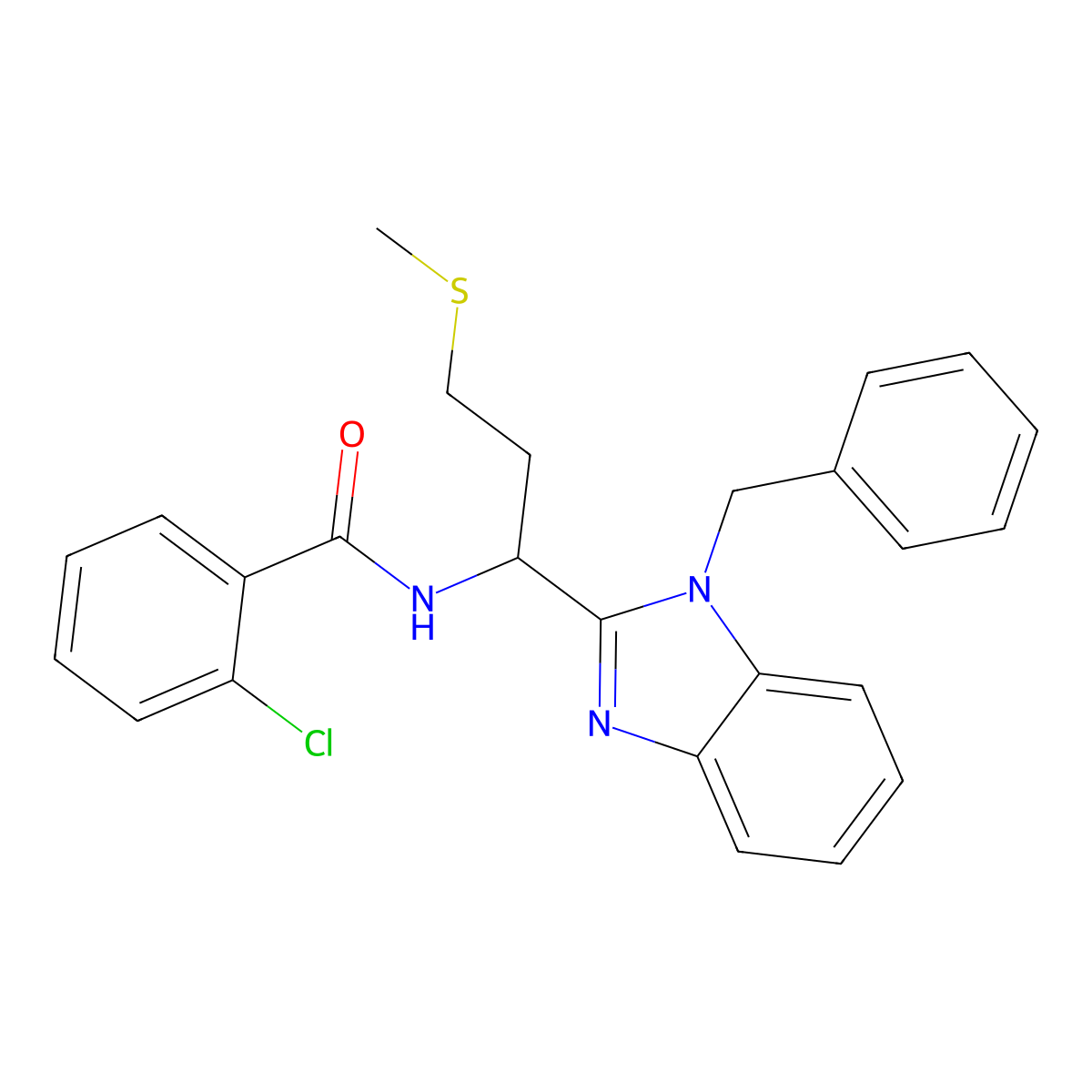 N-[1-(1-benzyl-1H-1,3-benzodiazol-2-yl)-3-(methylsulfanyl)propyl]-2-chlorobenzamide molecular structure, CAS 378208-84-5