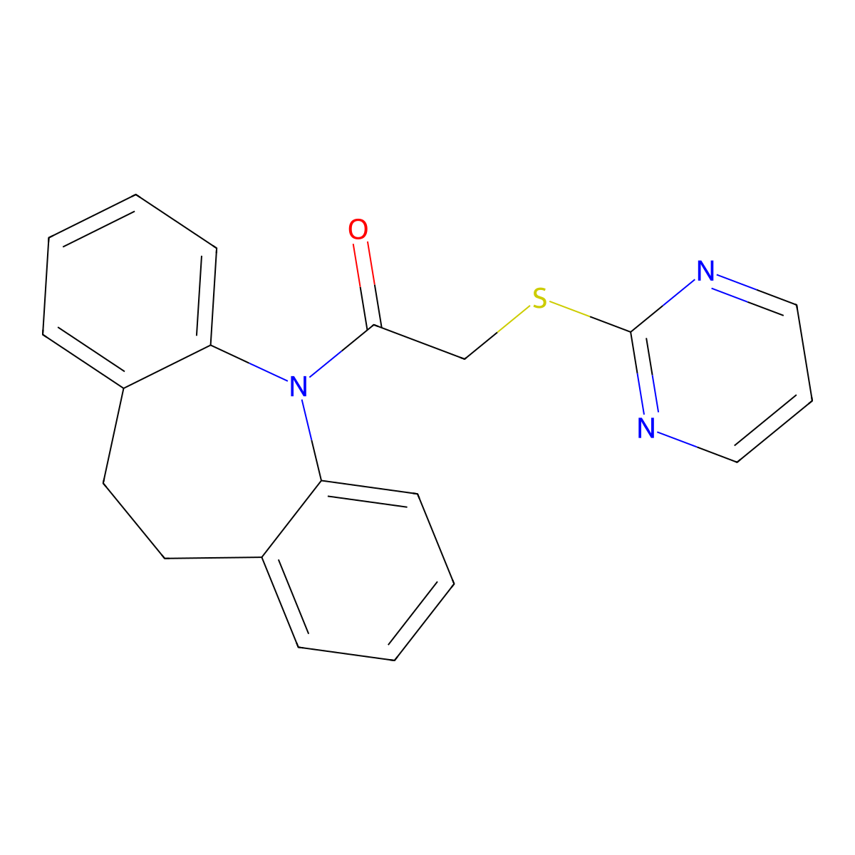 1-(5,6-Dihydrobenzo[b][1]benzazepin-11-yl)-2-pyrimidin-2-ylsulfanylethanone molecular structure, CAS 378209-03-1