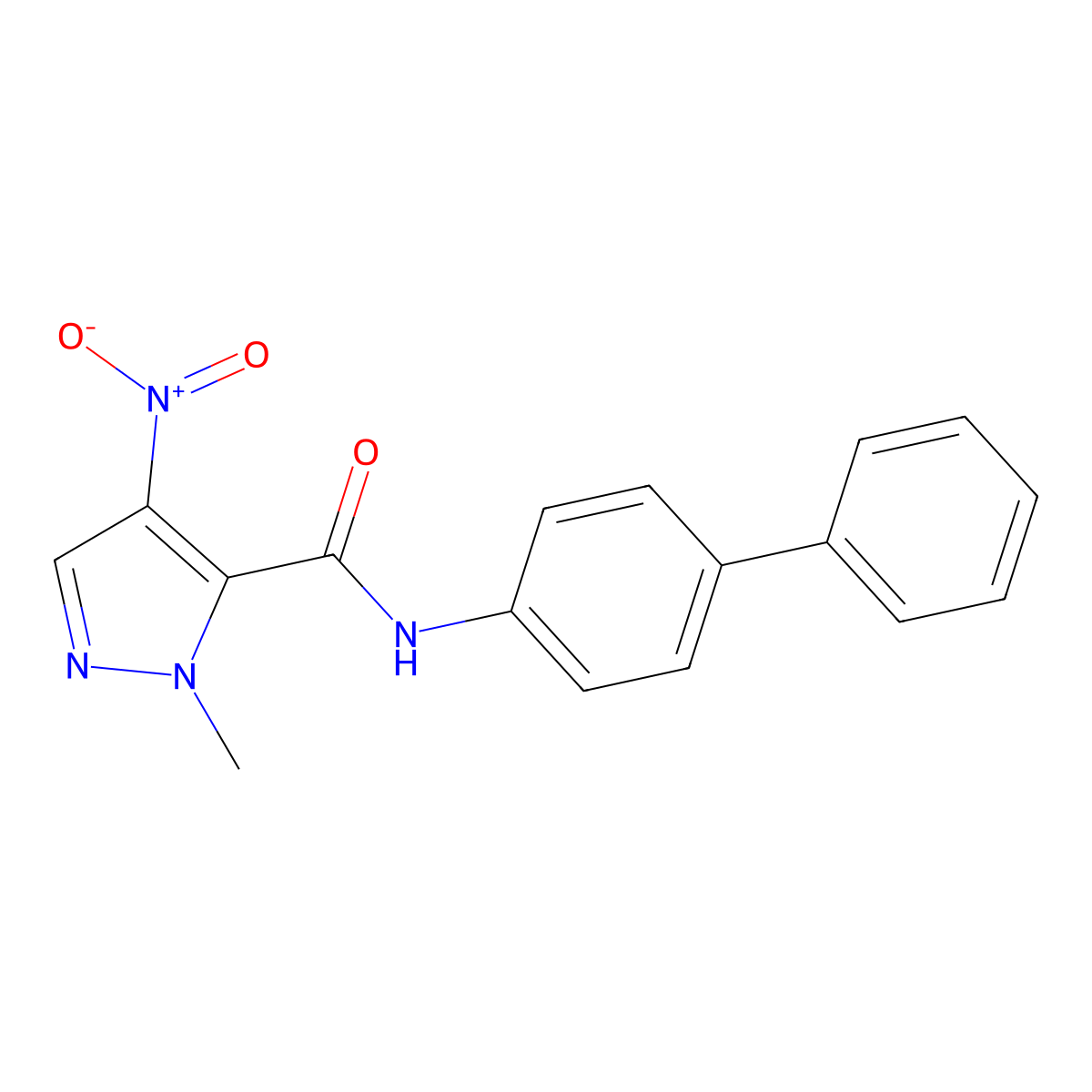2-methyl-4-nitro-N-(4-phenylphenyl)pyrazole-3-carboxamide molecular structure, CAS 378209-20-2