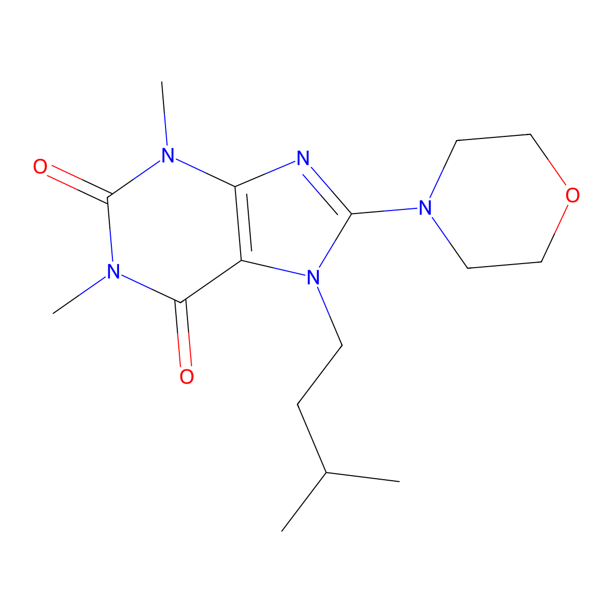7-isopentyl-1,3-dimethyl-8-morpholino-1H-purine-2,6(3H,7H)-dione molecular structure, CAS 378209-50-8