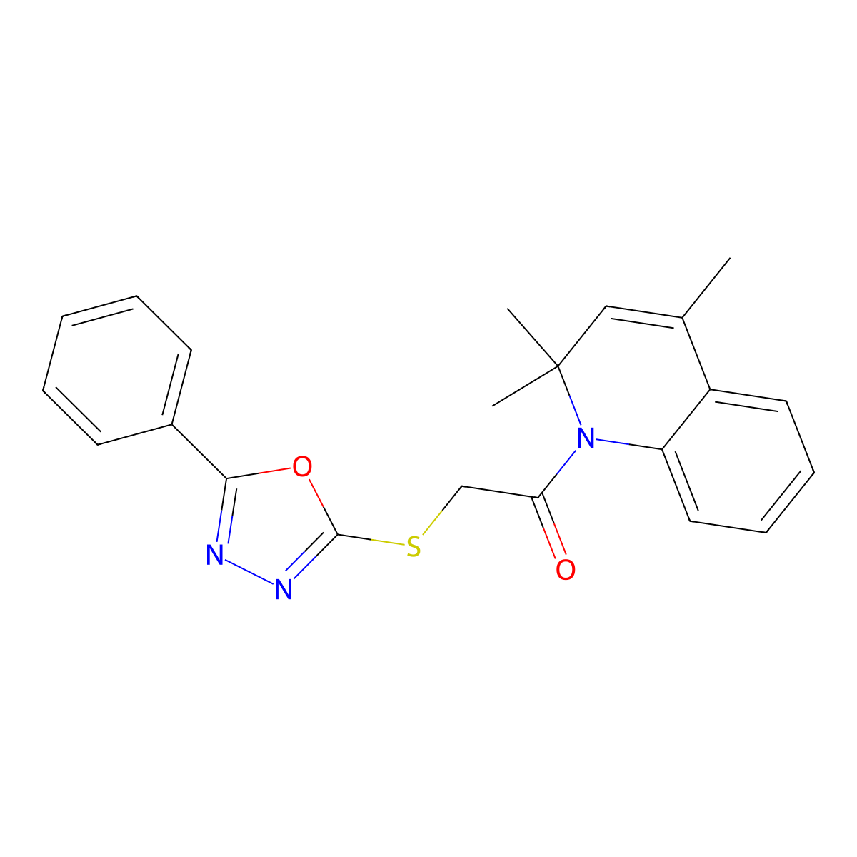 2-[(5-Phenyl-1,3,4-oxadiazol-2-yl)sulfanyl]-1-(2,2,4-trimethylquinolin-1-yl)ethanone molecular structure, CAS 378210-17-4