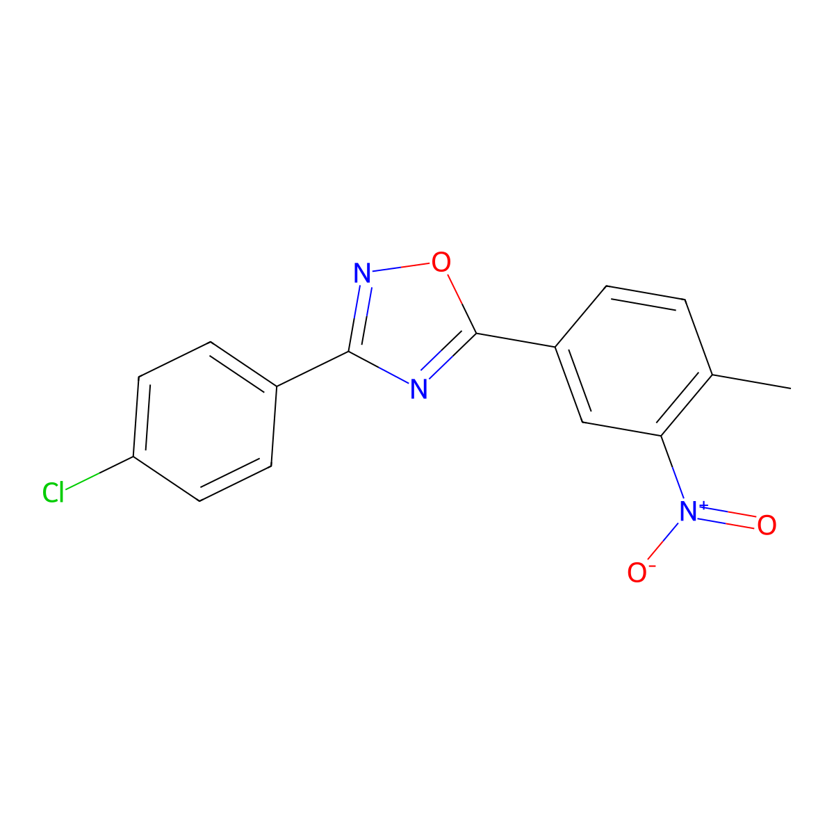 3-(4-Chlorophenyl)-5-(4-methyl-3-nitrophenyl)-1,2,4-oxadiazole molecular structure, CAS 378210-50-5