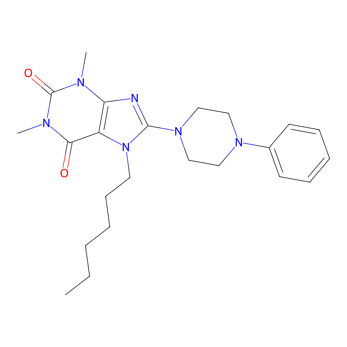 7-hexyl-1,3-dimethyl-8-(4-phenylpiperazin-1-yl)-1H-purine-2,6(3H,7H)-dione molecular structure, CAS 378210-66-3