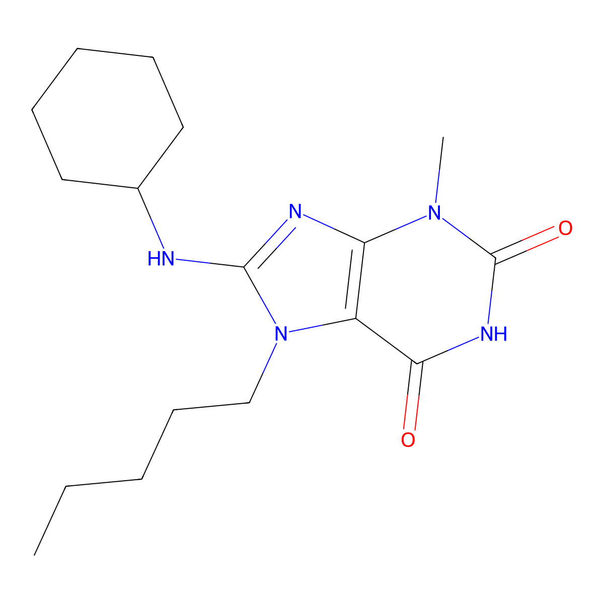 8-(Cyclohexylamino)-3-methyl-7-pentylpurine-2,6-dione molecular structure, CAS 378211-65-5