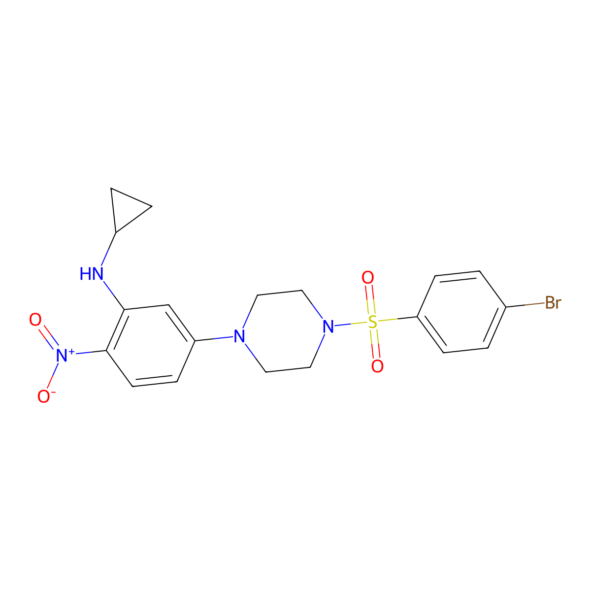 5-[4-(4-bromophenyl)sulfonylpiperazin-1-yl]-N-cyclopropyl-2-nitroaniline molecular structure, CAS 378211-73-5