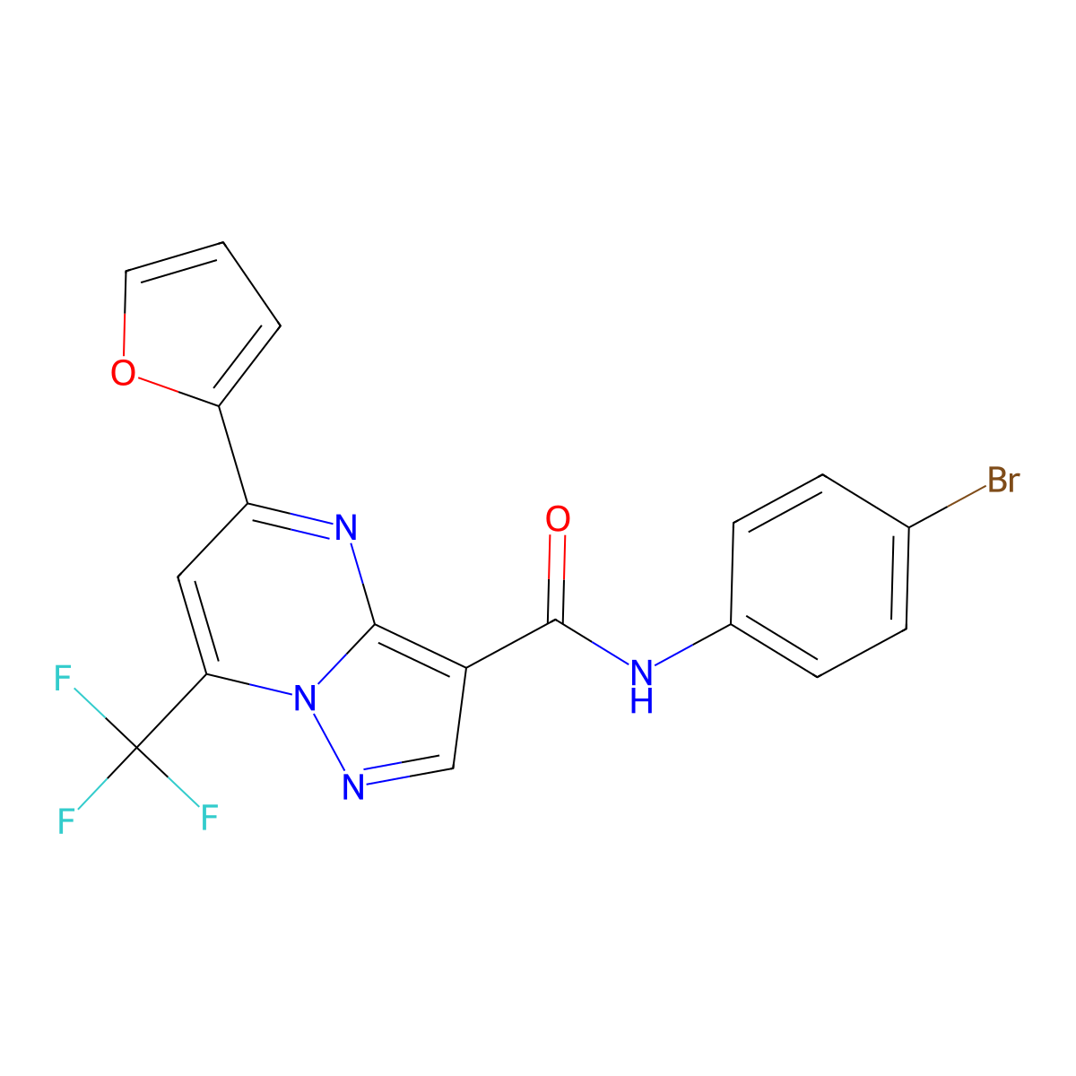 N-(4-bromophenyl)-5-(furan-2-yl)-7-(trifluoromethyl)pyrazolo[1,5-a]pyrimidine-3-carboxamide molecular structure, CAS 378212-03-4