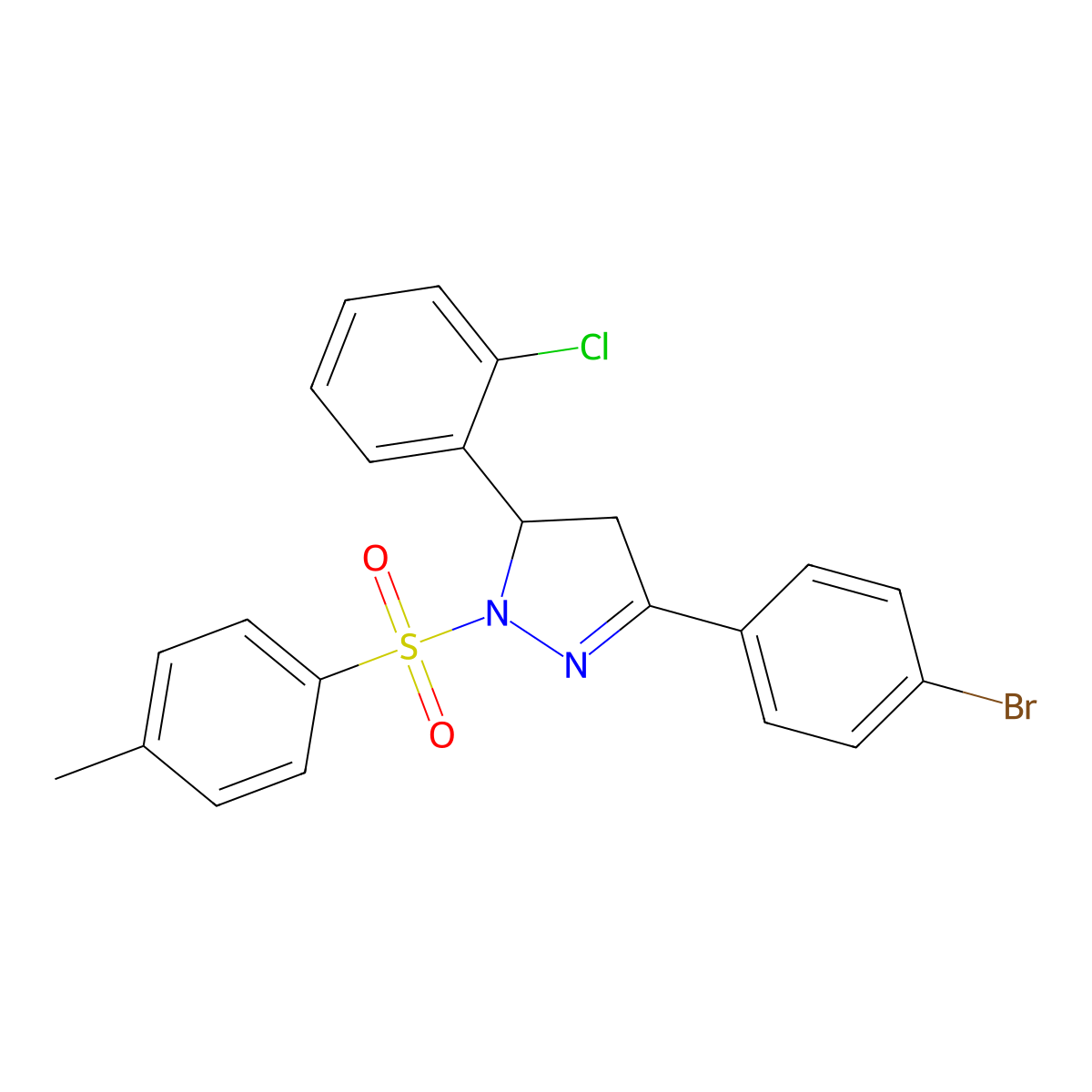 3-(4-bromophenyl)-5-(2-chlorophenyl)-1-tosyl-4,5-dihydro-1H-pyrazole molecular structure, CAS 378212-10-3
