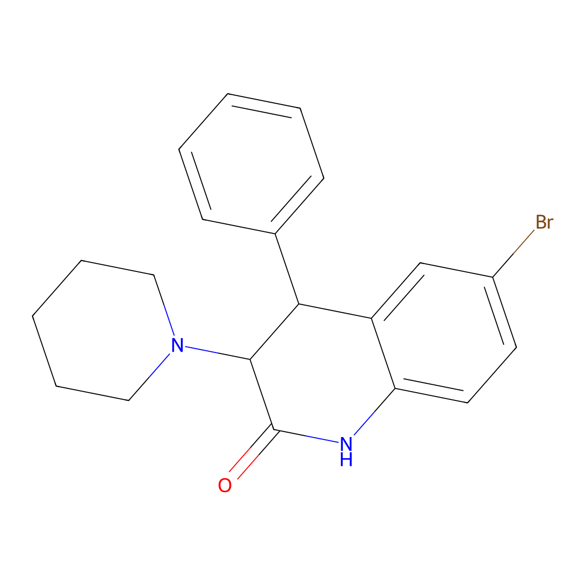 6-bromo-4-phenyl-3-(piperidin-1-yl)-3,4-dihydroquinolin-2(1H)-one molecular structure, CAS 378212-25-0