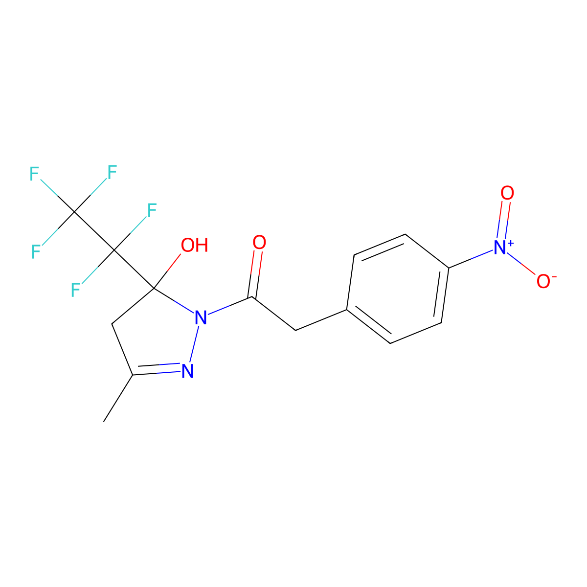 1-(5-Hydroxy-3-methyl-5-pentafluoroethyl-4,5-dihydro-pyrazol-1-yl)-2-(4-nitro-phenyl)-ethanone molecular structure, CAS 378212-26-1