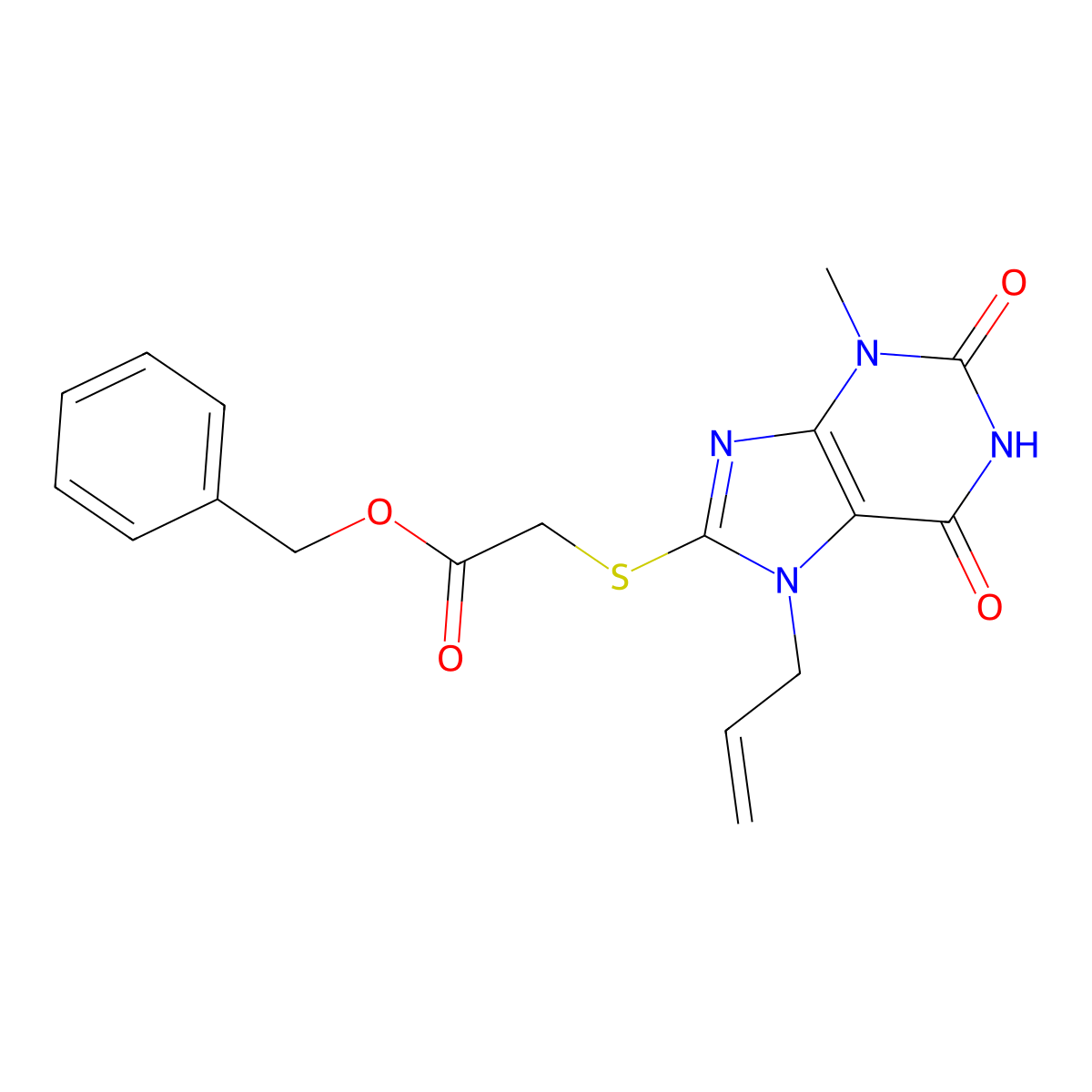 benzyl 2-((7-allyl-3-methyl-2,6-dioxo-2,3,6,7-tetrahydro-1H-purin-8-yl)thio)acetate molecular structure, CAS 378212-57-8