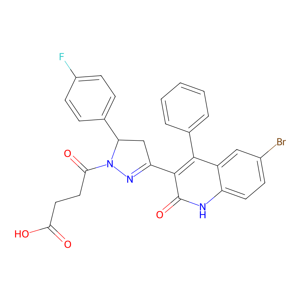 4-[3-(6-bromo-2-hydroxy-4-phenylquinolin-3-yl)-5-(4-fluorophenyl)-4,5-dihydro-1H-pyrazol-1-yl]-4-oxobutanoic acid molecular structure, CAS 378212-70-5